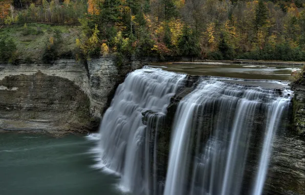 Picture nature, Park, waterfall, New York, Letchworth State Park, Middle Falls