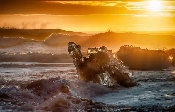 Ice, sea, sunset