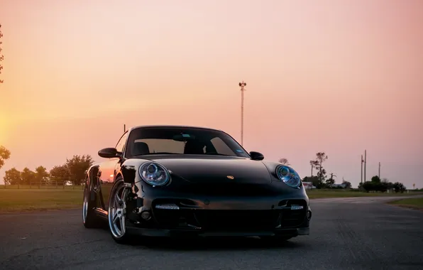 The sun, black, 911, 997, Porsche, Porsche, black, Blik