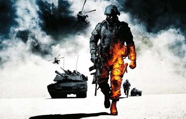 Background, soldiers, helicopter, Battlefield, Battlefield: Bad Company 2