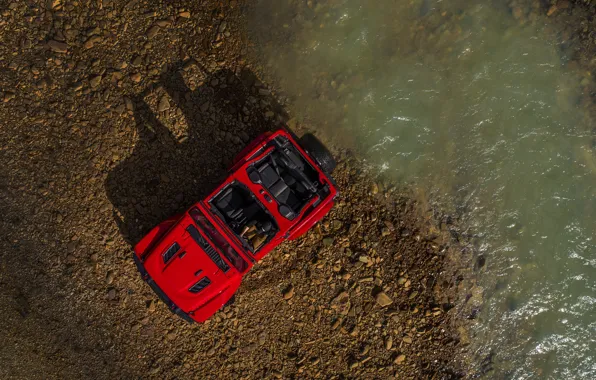 Red, shore, shadow, the view from the top, 2018, Jeep, Wrangler Rubicon