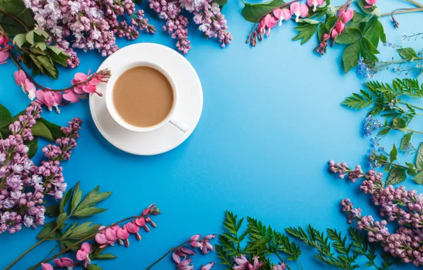 Flowers, pink, flowers, lilac, coffee cup, lilac, a Cup of coffee