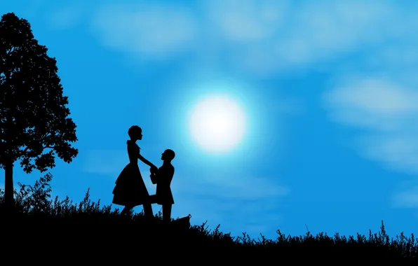 Picture night, the moon, romance, pair, silhouettes, date