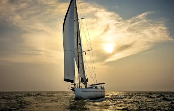 The sky, the sun, clouds, reflection, the way, movement, gold, the ocean