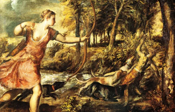 Picture, mythology, TITIAN, Tiziano Vecellio, The Death Of Actaeon