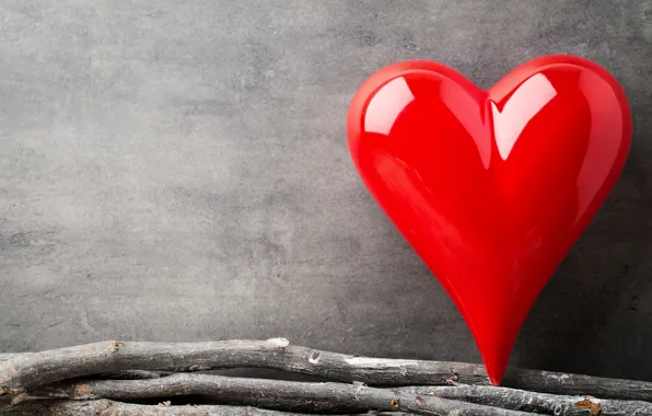 Love, branches, heart, red, love, heart, wood, romantic