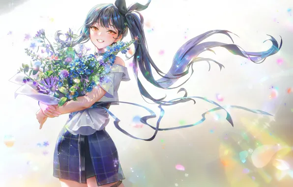 Picture girl, flowers, smile