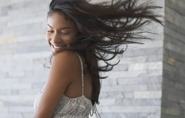 Picture Girl, Smile, The wind, Hair, Dress