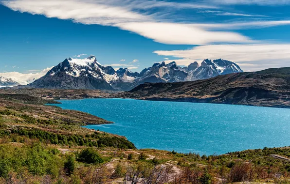 Mountains, lake, Andes, Patagonia