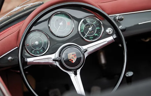 Picture Porsche, logo, 356, 1961, steering wheel, Porsche 356B 1600 Super Roadster