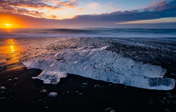 Picture ice, sea, sunset