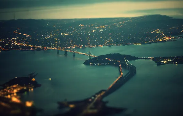 Bridge, lights, lights, CA, Bay, San Francisco, USA, USA