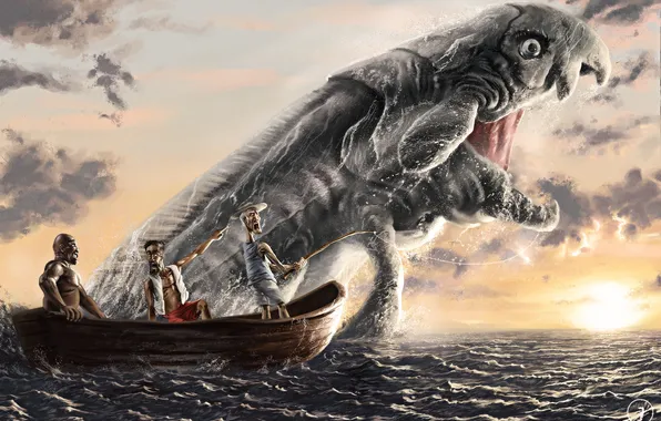 Sea, boat, monster, fish, fishermen