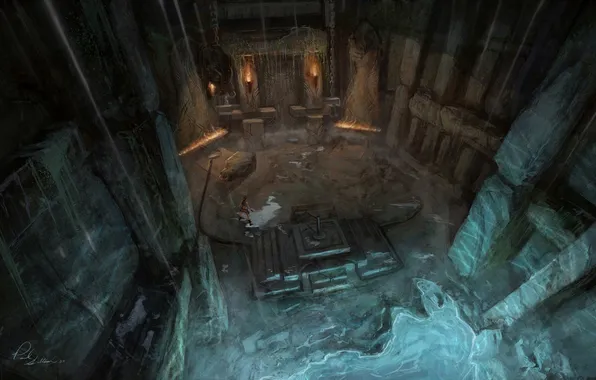 Picture girl, temple, Tomb Raider, cave, ruins, Underworld, abandonment, concept art