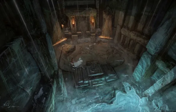 Girl, temple, Tomb Raider, cave, ruins, Underworld, abandonment, concept art