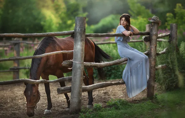 Picture look, girl, nature, horse, dress, Anastasia Barmina
