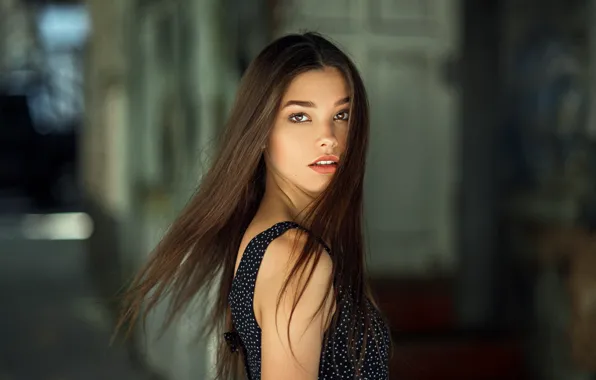 Picture look, girl, pose, model, hair, dress, brunette, bokeh
