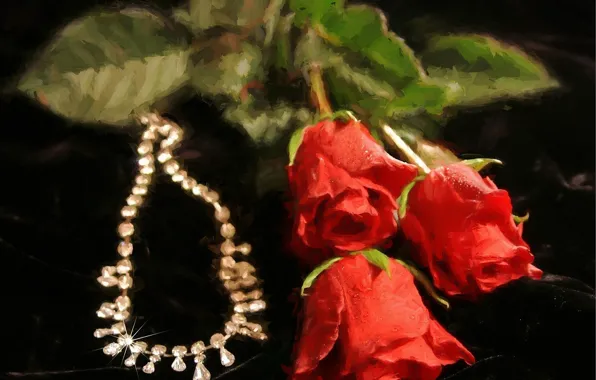 Picture flowers, roses, necklace, art