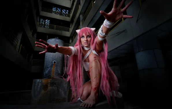 Picture girl, tape, blood, Elfen Lied, ears, Lucy, cosplay