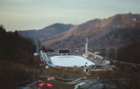 Picture mountains, rink, Almaty, Medeo