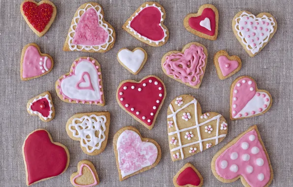 Holiday, cookies, hearts, cakes, hearts, valentines, glaze, cookies