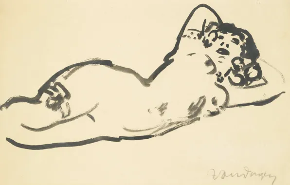 Paper, gouache, Anita, Kees van Dongen, romantic Fauvism, reclining Nude