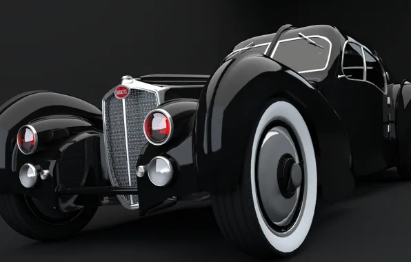 Machine, Shine, art, black, Bugatti 57SC Athletic