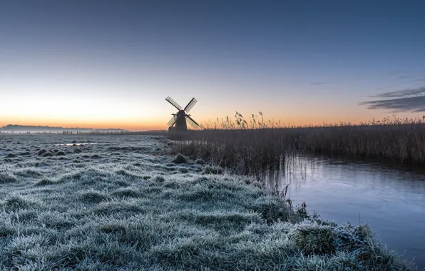 Frost, river, mill