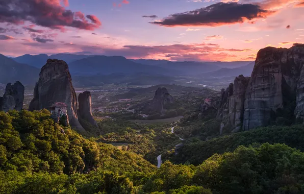 Mountains, Greece, valley, panorama, Greece, Meteora, Thessalian Plain, Thessaly