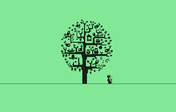 Cat, tree, minimalism, minimalism, cat