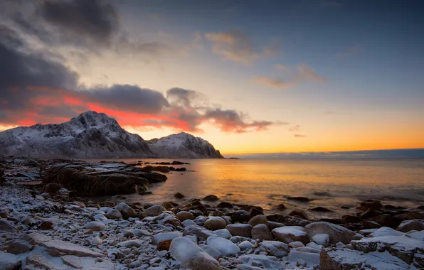 Sea, landscape, sunset, shore