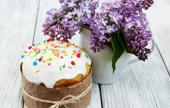 Flowers, Board, bouquet, Easter, vase, cake, cakes, lilac