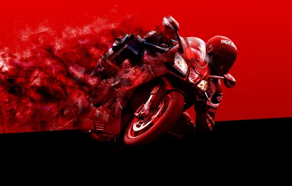 Picture red, black, moto, Aprilia, bike, smoke, racer, motocycle