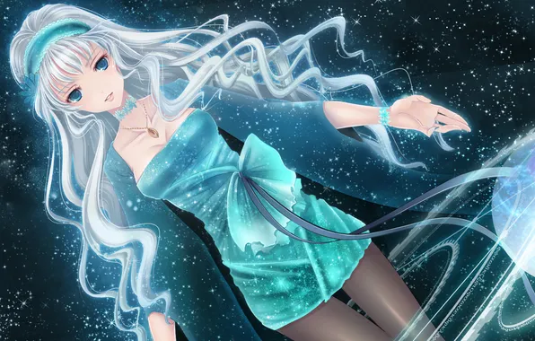 Picture flower, girl, stars, pendant, chain, bezel, Macross Frontier, Sheryl Nome