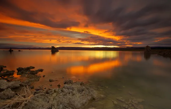 The sky, sunset, lake