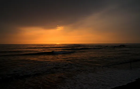 Picture sea, wave, beach, sunset, horizon