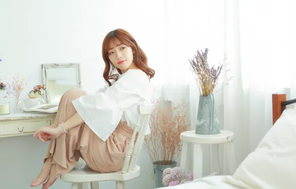 Picture girl, flowers, Asian