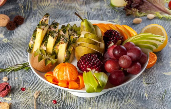 Orange, kiwi, grapes, pear, fruit, pineapple, garnet, Mandarin