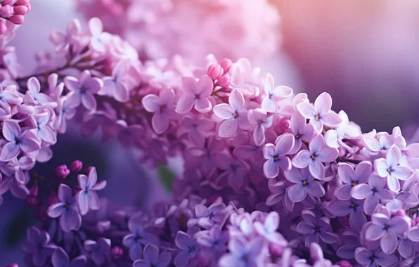 Macro, flowers, branches, spring, lilac, inflorescence, AI art, neural network