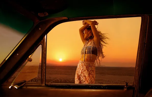 Auto, girl, sunset, pose, hair, Olivia Wilde, beautiful, Vogue