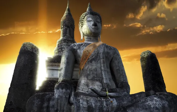 The sky, temple, Thailand, Thailand, Buddha, Sukhothai, Sukhothai, Buddha