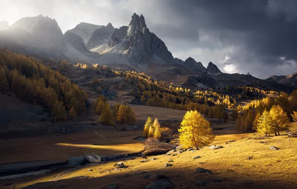 Autumn, mountains, morning