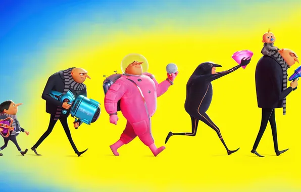 Baby, child, Despicable Me, yellow background, all parts