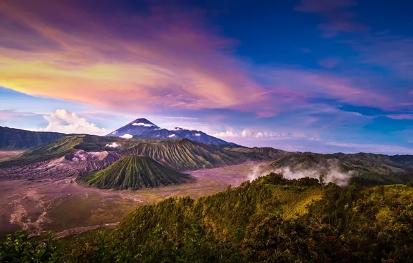 Landscape, nature, Indonesia, panorama, Java, Tengger, volcanic complex-the Caldera TenGer, the volcano Bromo