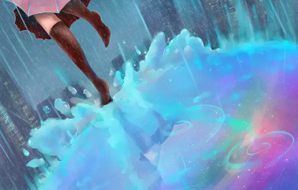 Girl, the city, umbrella, rain, legs, painting, runs, Gabrielle Ragusi