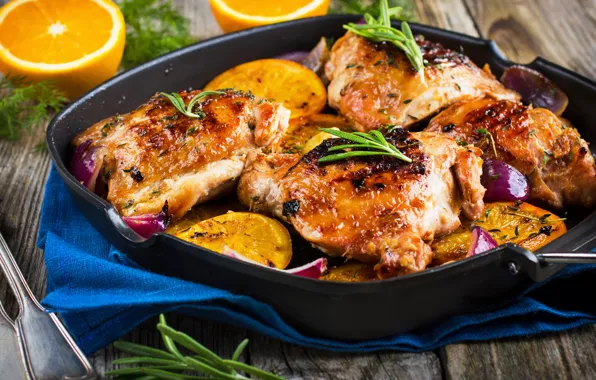 Background, orange, chicken, hot, vegetables, background, orange, delicious