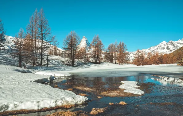 Winter, nature, lake, Lake Grindji