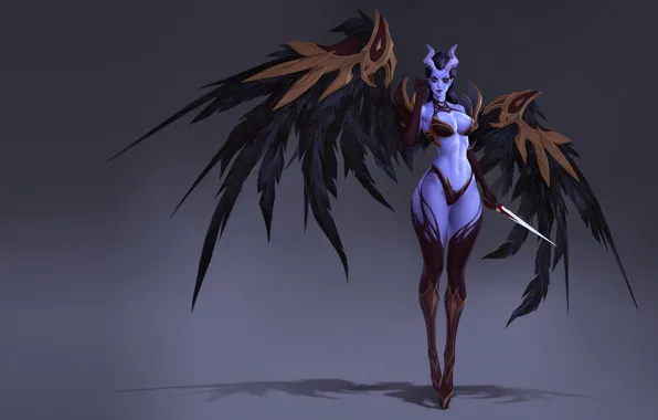 Wings, the demon, fantasy, art, horns, SERGEI SOROCHKIN, wip queen of pain