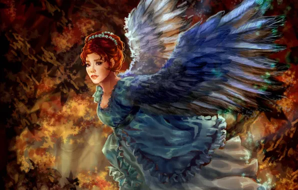 Girl, wings, angel, art, painting
