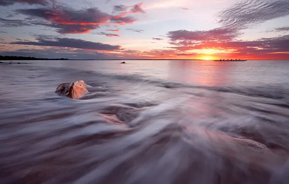 Sea, landscape, sunset, boat